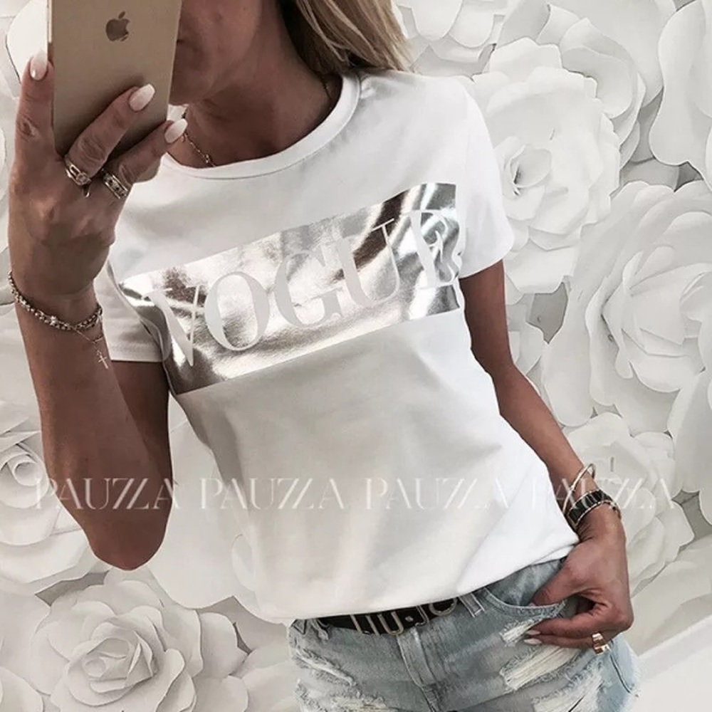 Vogue silver foil tee shirt top